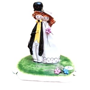 ZamPiva Bride and Groom Figurine Spaghetti Art Vintage Cake Topper